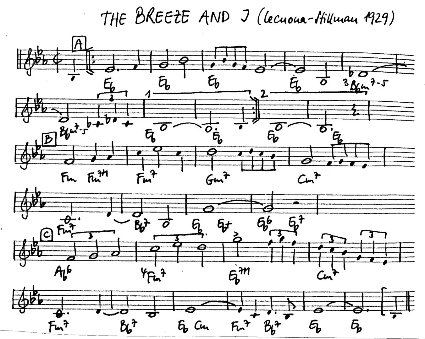 the breeze and i free jazz leadsheet - Courtesy of the Jungle Jazz Band